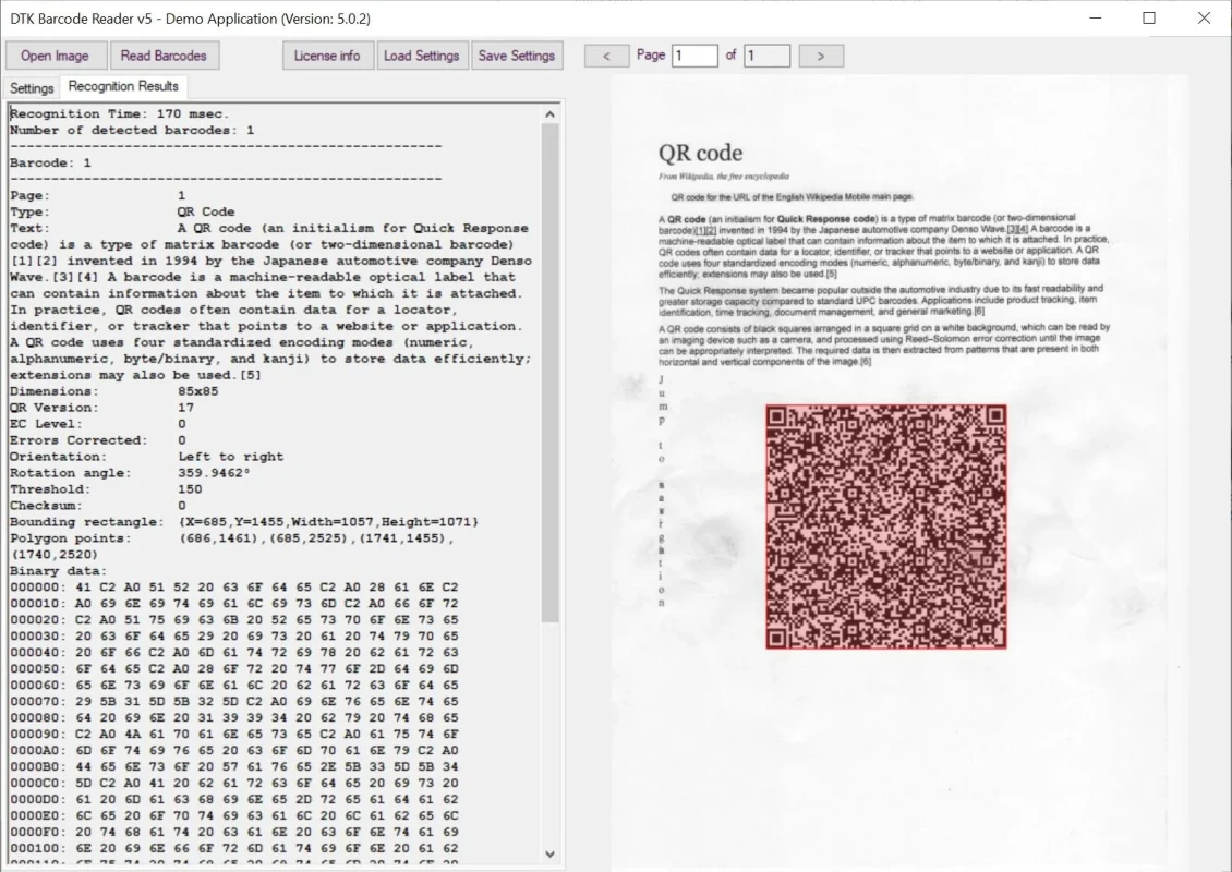 DTK Barcode Reader SDK result