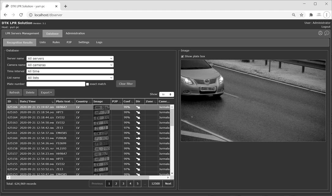 DTK ANPR/LPR Solution Screenshot Database